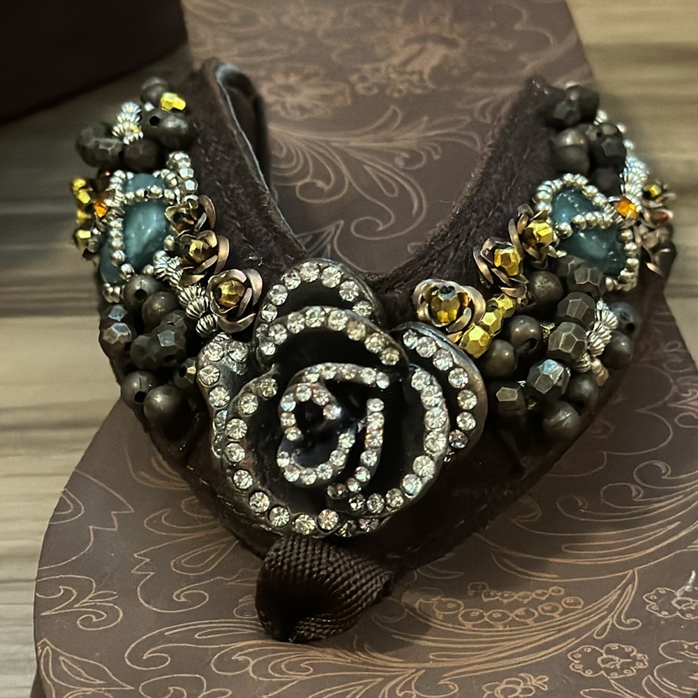 Justin Boots Jade Brown Rhinestones Beaded Platform Wedge Sandals Dustbag 7 - Picture 2 of 12